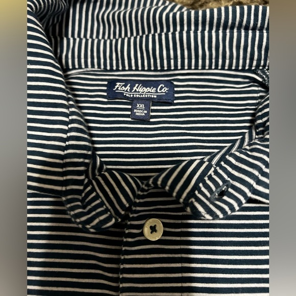 Fish Hippie Co. Polo Collection Short Sleeve Navy/White Striped Polo - Picture 3 of 9